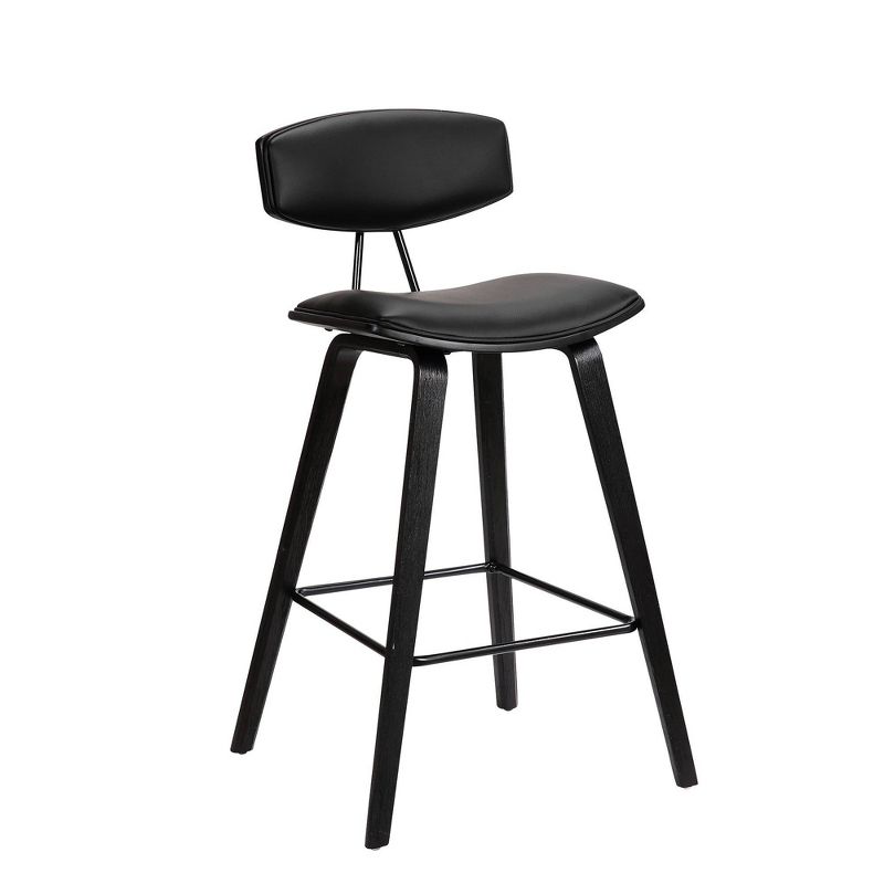 28.5" Fox Mid-Century Bar Height Barstool Faux Leather with Brushed Wood - Armen Living, 2 of 7