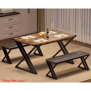 Dining Table Set for 4 w/ Benches,3-Piece Kitchen Furniture Table Set for Kitchen/Dining Room/Apartment - 1 of 4