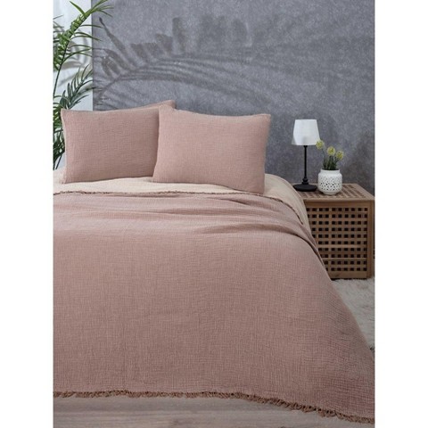 Sussex Home SussexHome Muslin Blanket 4 Layers, Soft Bedspread, 100% Turkish Cotton Muslin Bed Cover, Reversible Coverlet, Brown, 91x95, Queen Size