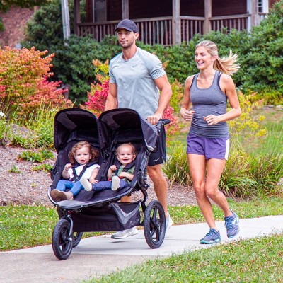 Graphite Black Double Jogging Stroller with Swivel Locking Front Wheel