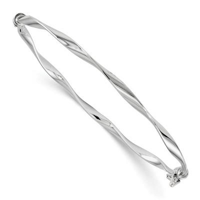 Black Bow Jewelry 3mm 14k White Gold Polished Twisted Hinged Bangle Bracelet