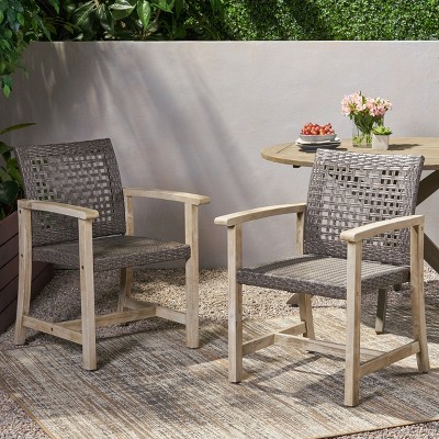 NicBex Acacia Wood Patio Dining Chairs Set of 2,Polyethylene Wicker Outdoor Chairs,Kitchen Chairs for Dining Room,Patio