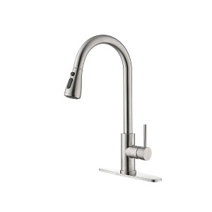 Munora Single Handle High Arc Pull Out Kitchen Faucet with Pull Down Sprayer, Stainless Steel - 1 of 4