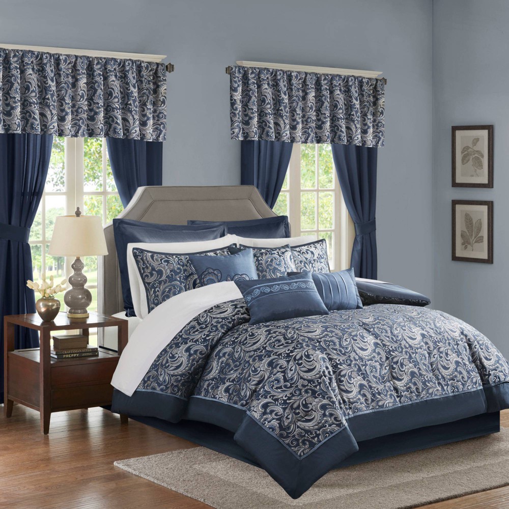 Photos - Duvet Madison Park 24pc King Isabella Room in a Bag Navy