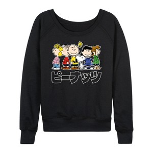 Women's - Peanuts - Peanuts Group Kanji Lightweight French Terry Wide Neck Long Sleeve Shirt - 1 of 4