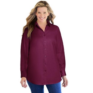 Woman Within Plus Size Perfect Long Sleeve Shirt - 1 of 4