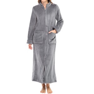 ADR Women's Zip Up Fleece Robe, Soft Warm Plush Zipper Bathrobe - 1 of 4