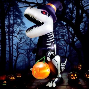 Joyfy 8 FT Halloween Inflatable Outdoor Decorations, Inflatable Skeleton Dinosaur with Pumpkin for Halloween Outdoor Yard Garden Lawn Decorations - 1 of 4