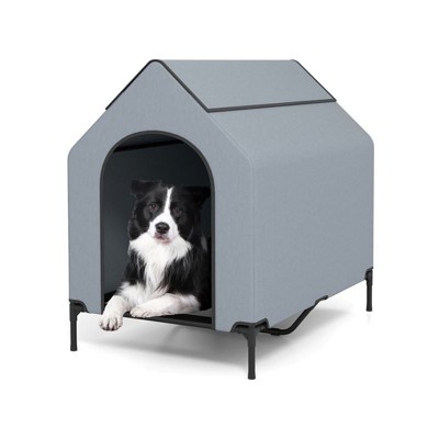 Munora Ventilated Pet House - Indoor/Outdoor Dog House with Waterproof Canopy, Elevated Design & Mesh Mat (Black & Grey, S/M Sizes)