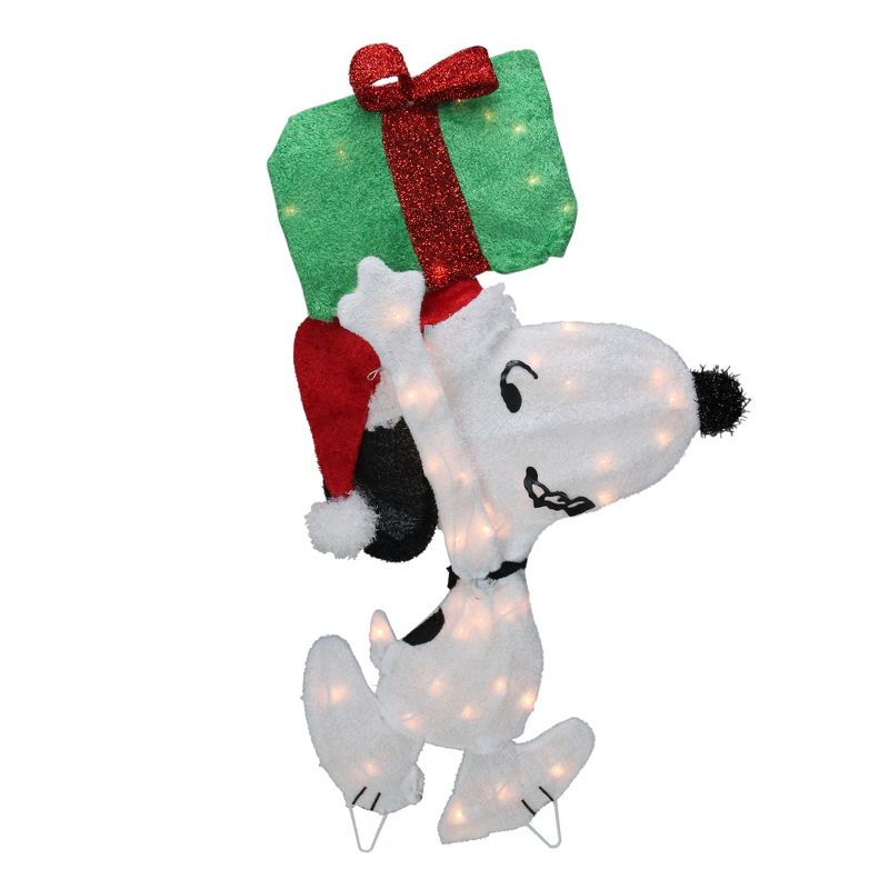 Peanuts Christmas 32" Prelit Snoopy Holding Present Outdoor Decoration - Clear Lights, 1 of 4