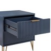 Gulches Midnight Blue 2-Drawer Fluted Nightstand, Modern Glam MDF Side Table with Gold Metal Legs/Handles, Tool-Free "Snap It" Assembly - 3 of 4