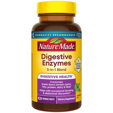Nature Made Digestive Enzymes for Women and Men, 5-in-1 Blend Chewable Tablets - Peppermint - 90ct
