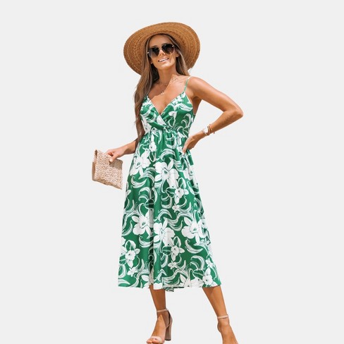 Women's Floral Print Cami Midi Dress - Cupshe-xl-green : Target