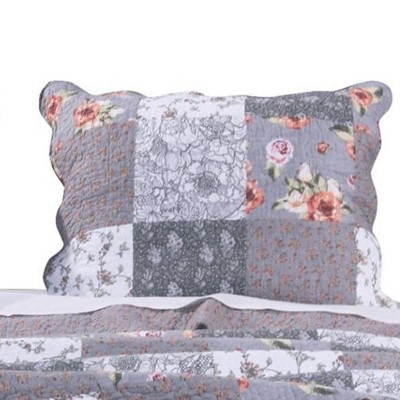 Giulia King Gray Floral Patchwork Cotton Pillow Sham