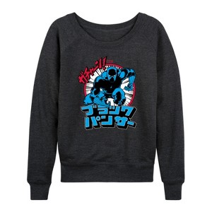 Women's - Marvel - Black Panther Katakana Lightweight French Terry Wide Neck Long Sleeve Shirt - 1 of 4