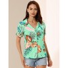 Allegra K Women's Hawaiian Floral Leaves Printed Short Sleeve Button Down Vintage Shirt - 3 of 4