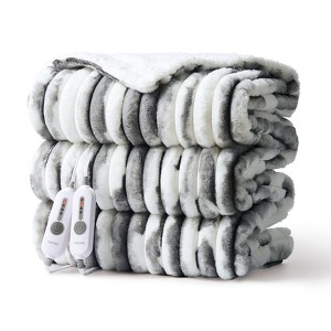 COZONY Ultra-Soft Striped Faux Rabbit Fur Blanket, 4 Warmth Levels, 10-Hour Timer, Safety Certified - 1 of 4