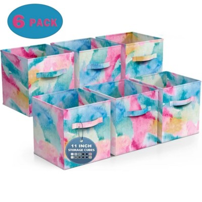 FONTOI 6PCS Storage Cubes, Foldable Tie Dye Storage Bins, Toy Box, Clothes Storage Organizer, Organizing Cubbies, Blue, 10.5"*11"*10.5"