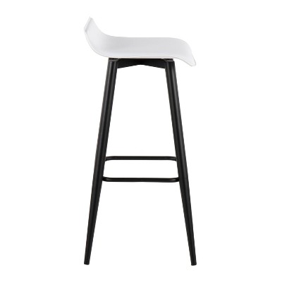 Ale White Faux Leather and Black Metal Bar Stools, Set of 2