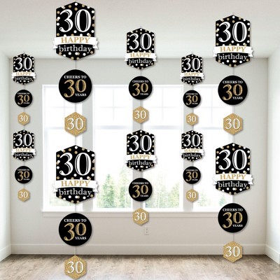 Big Dot of Happiness Adult 30th Birthday - Gold - Birthday Party DIY Dangler Backdrop - Hanging Vertical Decorations - 30 Pieces