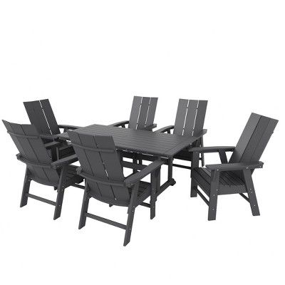 WestinTrends 7 Piece Outdoor Patio Dining Table and Modern Adirondack Armchair Set
