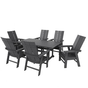 WestinTrends 7 Piece Outdoor Patio Dining Table and Modern Adirondack Armchair Set - 1 of 2