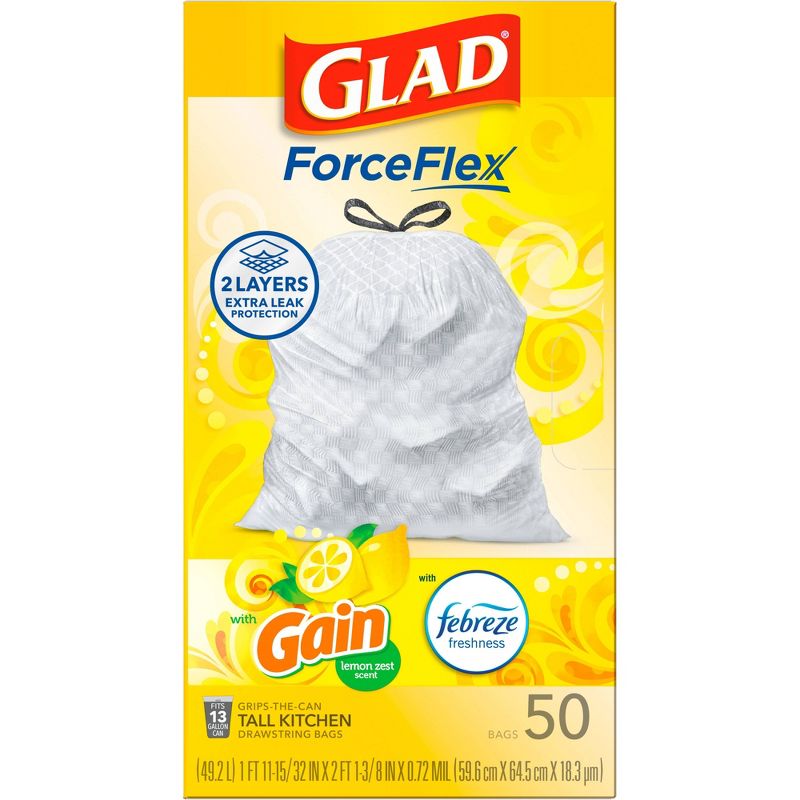 Glad ForceFlex DrawString Trash Bags - Lemon Zest - 13 Gallon - 50ct, 1 of 9