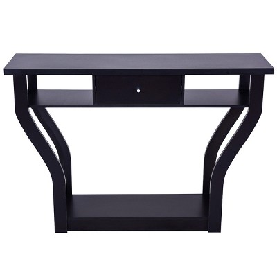 Black Modern Wood Console Table with Drawer Storage
