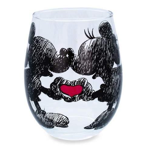 Disney Minnie and Mickey Mouse Hearts Stemless Wine Glasses | Set of 2