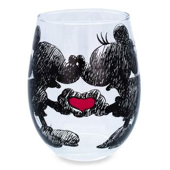 Silver Buffalo Disney Mickey and Minnie Mouse Teardrop Stemless Wine Glass | Holds 20 Ounces