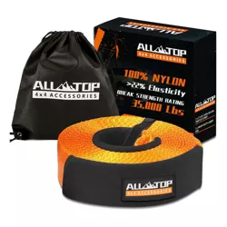 ALL-TOP 3 Inch Nylon Recovery Snatch Strap w/ Triple Reinforced Eye Loops & Protector Sleeves, 20 Feet, 35,000 Pound Capacity, High Visibility Orange