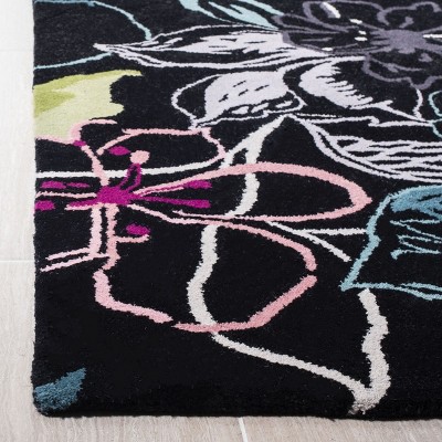Black Floral Handmade Wool 8' x 10' Area Rug