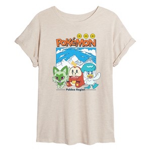 Women's - Pokémon - Fuecoco Quaxly Sprigatito Paldea Region Starters Oversized Graphic T-Shirt - 1 of 4