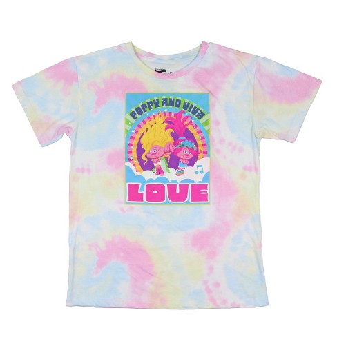Seven Times Six Trolls Band Together Girls Poppy And Viva Love Tie dye T shirt Multicoloured Target