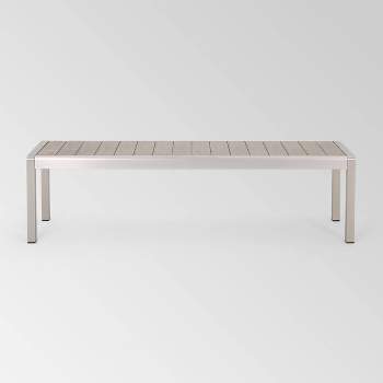 Cape Coral Aluminum Modern Dining Bench - Silver/Natural - Christopher Knight Home
