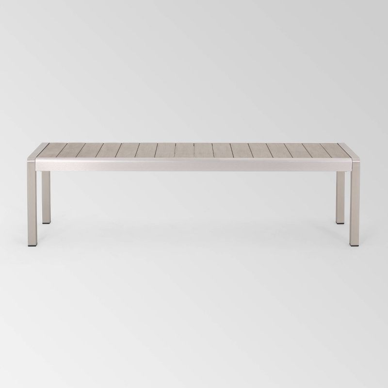 Cape Coral Aluminum Modern Dining Bench - Silver/Natural - Christopher Knight Home, 1 of 7