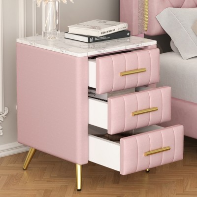 Lycvki Upholstered Wooden Nightstand with 3 Drawers and Metal Legs