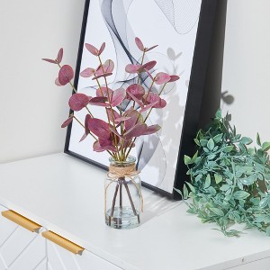 Artificial Eucalyptus Stems in Glass Vase with Faux Water, Realistic Fake Plant for Desk Shelf Bathroom Table, Double-Sided Leaves, 2PCS - 1 of 4