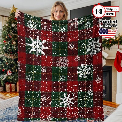 Christmas Plaid Snowflake Flannel Blanket, Cozy Holiday Throw, Christmas Gift.