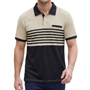 INSPIRE CHIC Men's Short Sleeve Contrast Stripe Waffle Textured