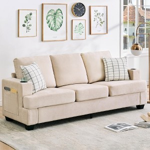 89" Comfy Couches with Deep Seat, Modern 3-Seater Sofa with Cup Holders and Side Storage Pockets for Living Room Apartment Lounge - 1 of 4
