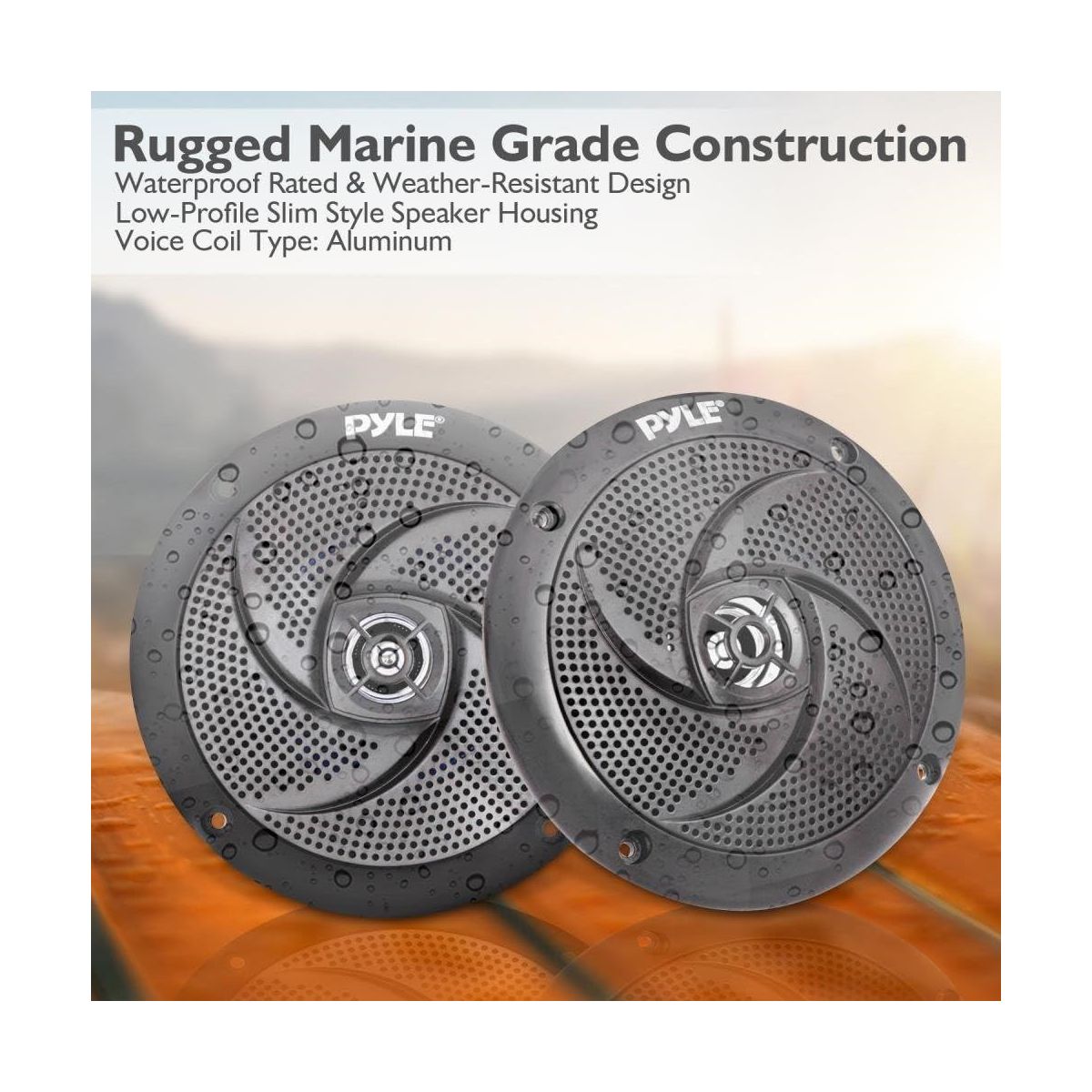 Pyle 4'' Low-Profile Waterproof Marine Speakers with Built-in Blue LED Lights, 100 Watt Max Power Output, 2-Pack - thumbnail 4