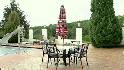 9-Foot Red and Beige Striped Aluminum Patio Umbrella