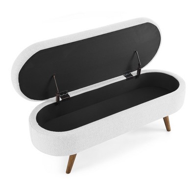 GDFStudio Ulysses Linen 43.5" Oval Upholstered Storage Ottoman with Rubber Wood Legs
