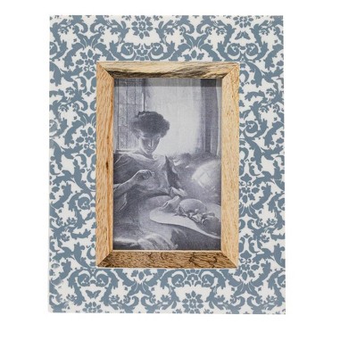 4x6 Damask Picture Frame Gray Blue Mango Wood, MDF & Glass by Foreside Home & Garden