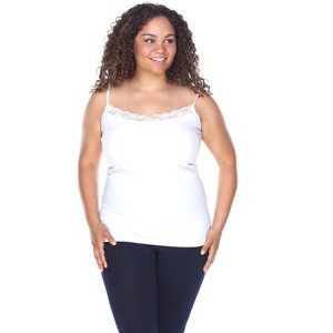 Women's Plus Size Lace Trim Tank Top - One Size Fits Most Plus - White Mark - 1 of 3