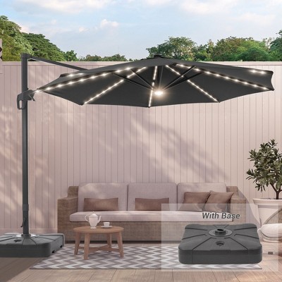 Sonkuki 11FT Round Offset Outdoor Patio Solar LED Cantilever Umbrella Aluminium Pole with Base