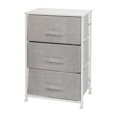 Flash Furniture 3 Drawer Wood Top Cast Iron Frame Vertical Storage Dresser with Easy Pull Fabric Drawers