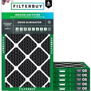 Filterbuy 12x20x1 Air Filter (6-Pack), Pleated MERV 8 Odor Eliminator Replacement HVAC AC Furnace Filters (Actual Size: 11.50 x 19.50 x 0.75) - 1 of 4