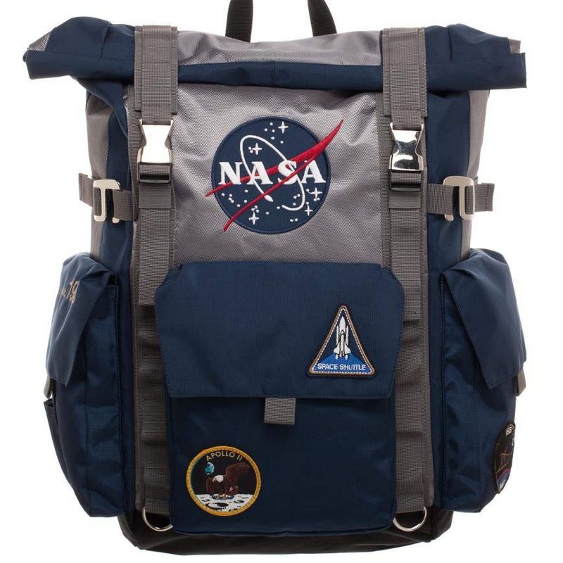 NASA Backpack Meatball Logo Roll Top Built Up Space Laptop Bag Blue, 2 of 4